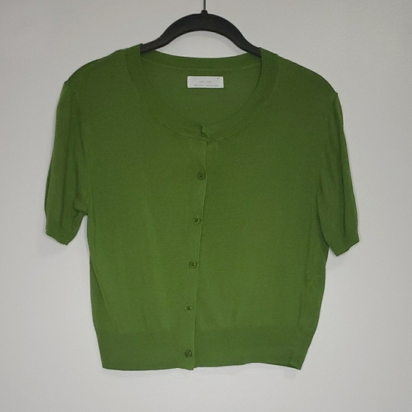 OAK + FORT Green Button-Up Short Sleeve Cardigan Small - Picture 6 of 9